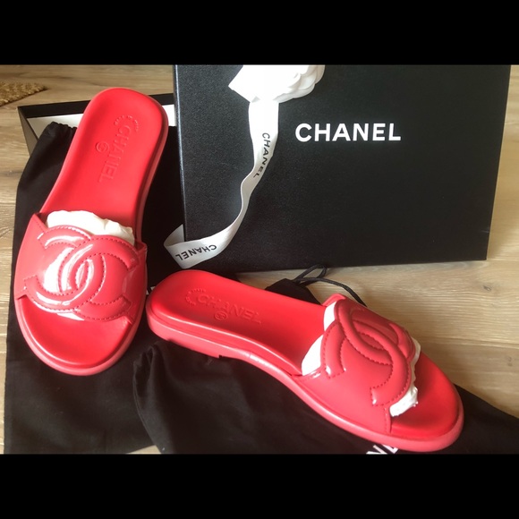 chanel red slides